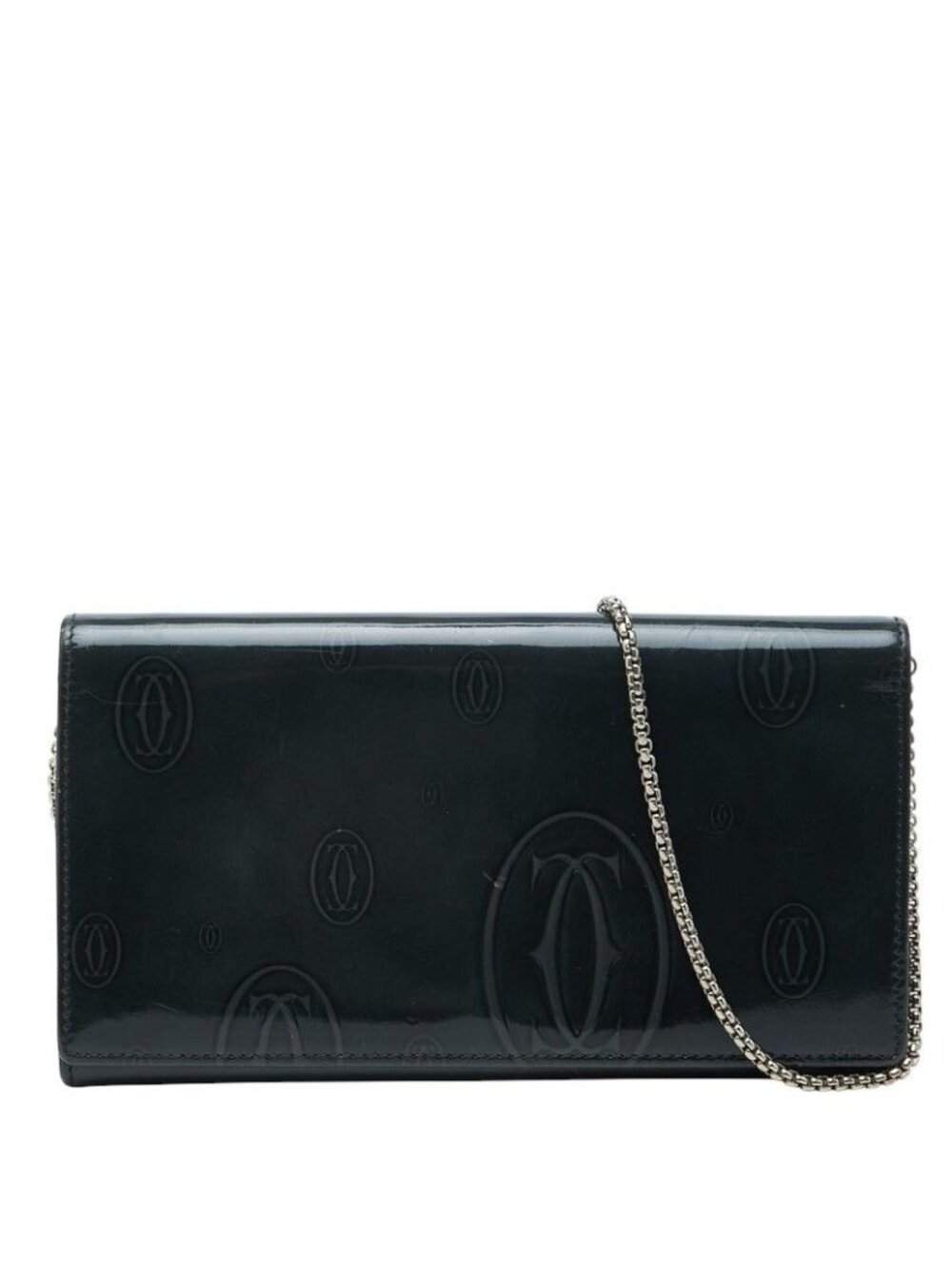 Cartier Happy Birthday Double C Chain Coin Wallet Black Patent Leather
